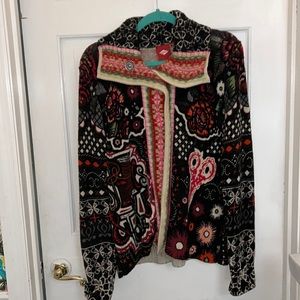 Oilily Black Multicolor Floral Graphic Knit Cardigan